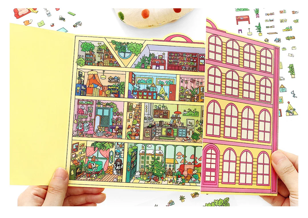 Kawaii 3D Cartoon Doll Apartment Miniature Scene Stickers DIY Pocket House Stacking Game Stickers Children's Festival Gifts
