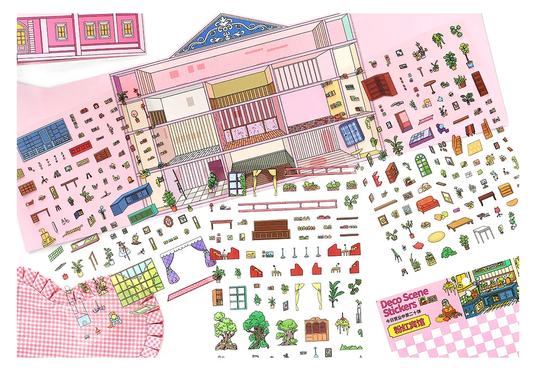 Kawaii 3D Cartoon Doll Apartment Miniature Scene Stickers DIY Pocket House Stacking Game Stickers Children's Festival Gifts