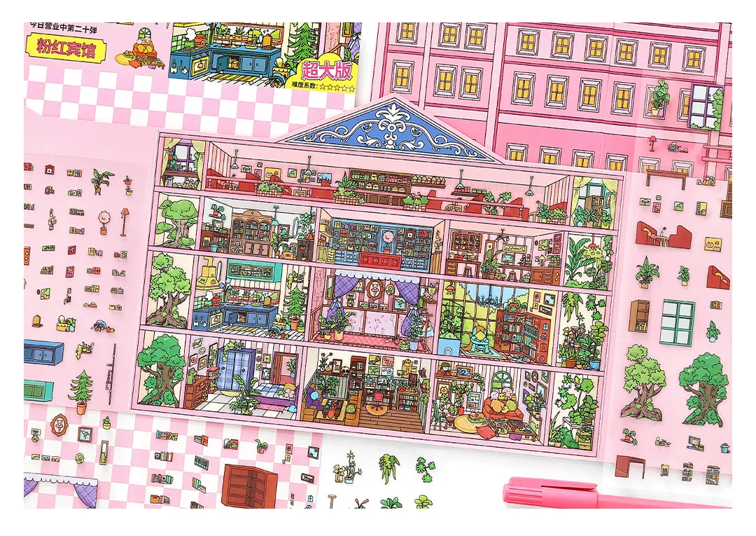 Kawaii 3D Cartoon Doll Apartment Miniature Scene Stickers DIY Pocket House Stacking Game Stickers Children's Festival Gifts