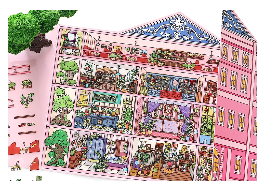 Kawaii 3D Cartoon Doll Apartment Miniature Scene Stickers DIY Pocket House Stacking Game Stickers Children's Festival Gifts