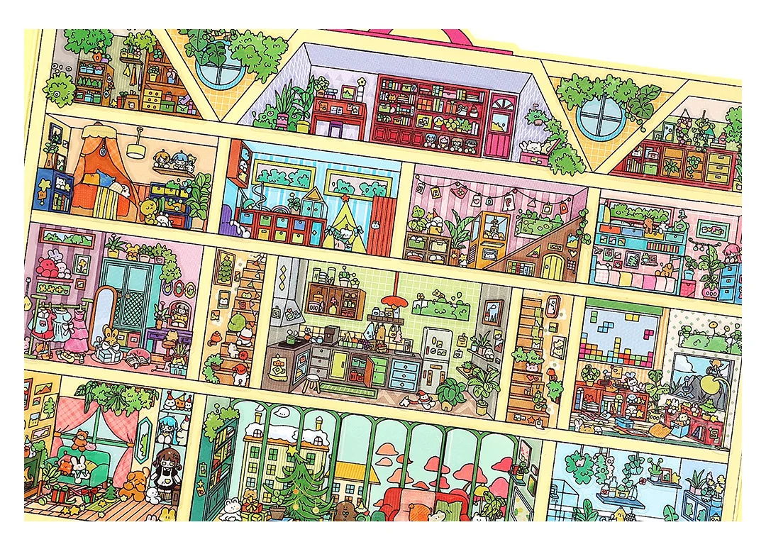 Kawaii 3D Cartoon Doll Apartment Miniature Scene Stickers DIY Pocket House Stacking Game Stickers Children's Festival Gifts