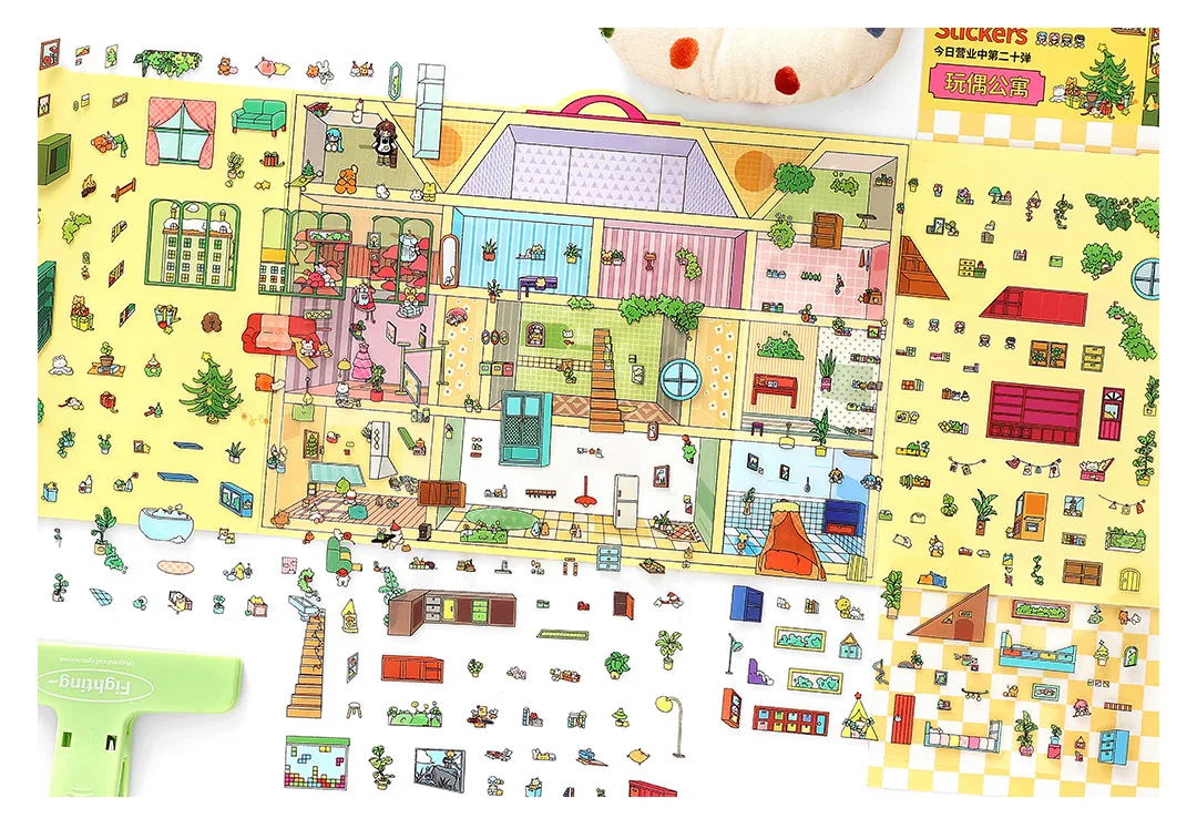Kawaii 3D Cartoon Doll Apartment Miniature Scene Stickers DIY Pocket House Stacking Game Stickers Children's Festival Gifts
