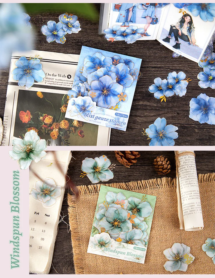20pcs/lot Kawaii Scrapbook Stickers Misty Misty Flowers DIY Journaling Scrapbooking Supplies Decorative Stationery Sticker