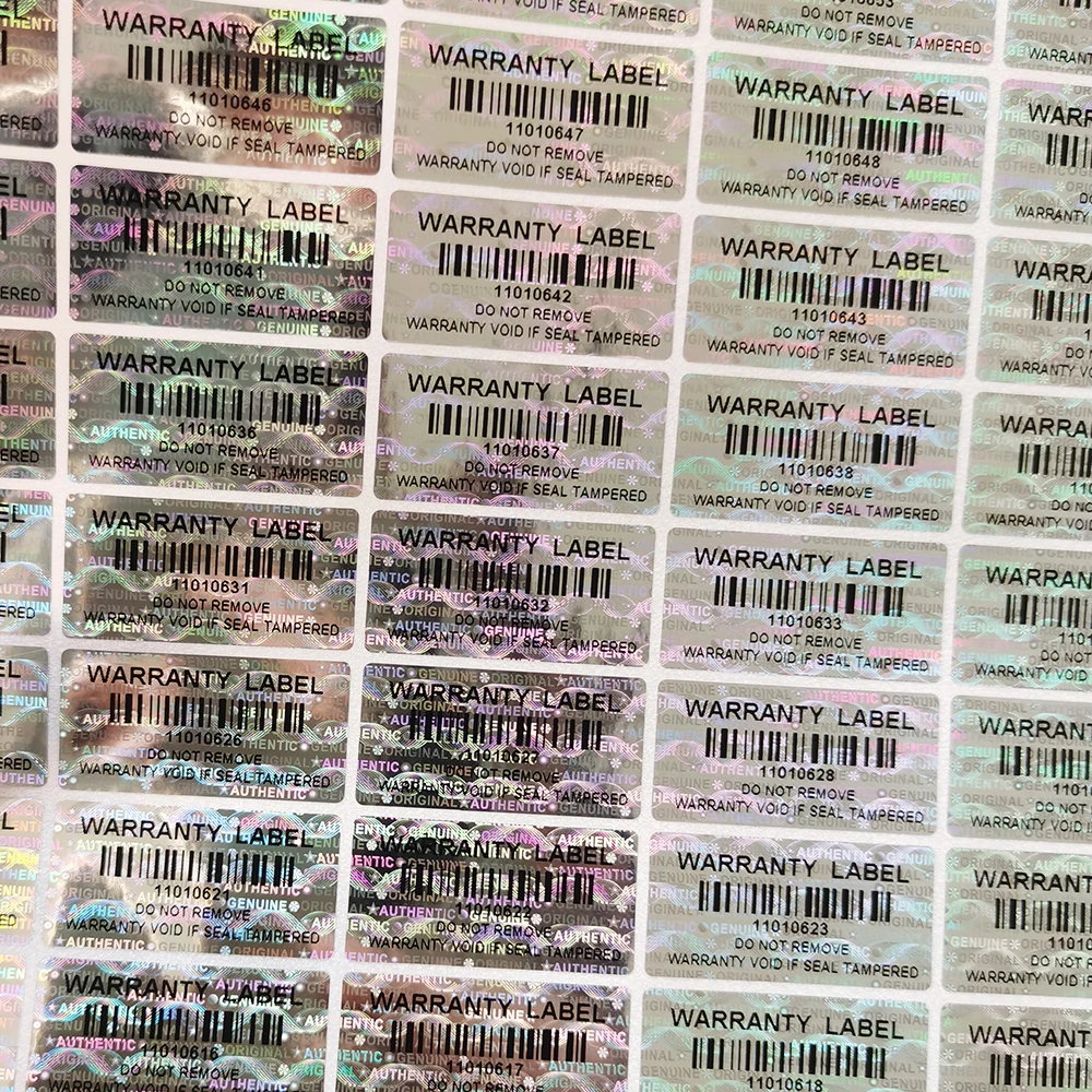 1000pcs 30x15mmm, Holographic Warranty Barcode Serial Number Stickers, Tamper Proof Sealing Void Security Label, Customized Logo