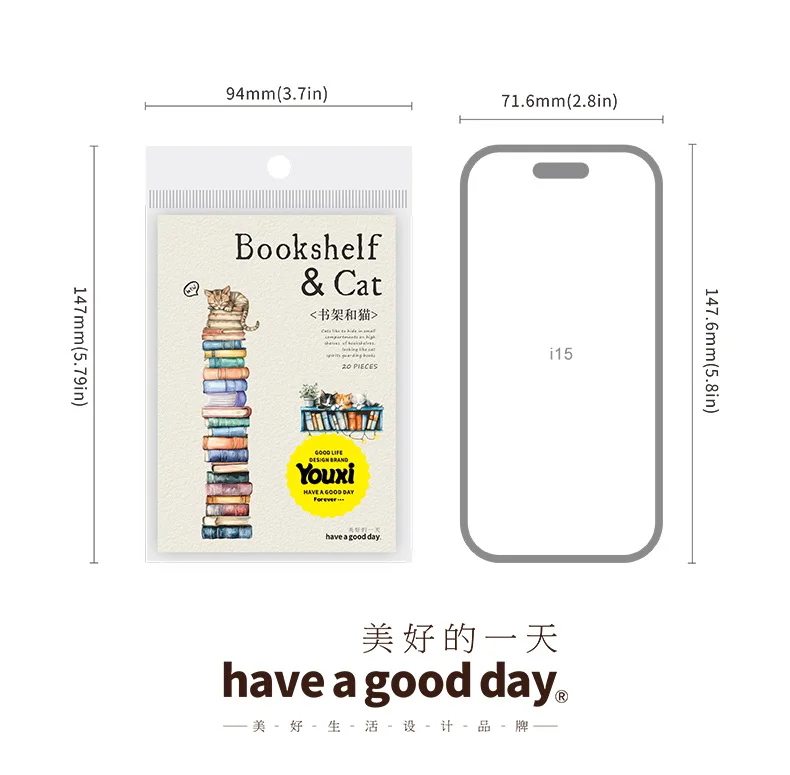 15pcs/1lot Kawaii Stationery Stickers Bookshelf and cat Diary Decorative Mobile Stickers Scrapbooking DIY Craft Stickers