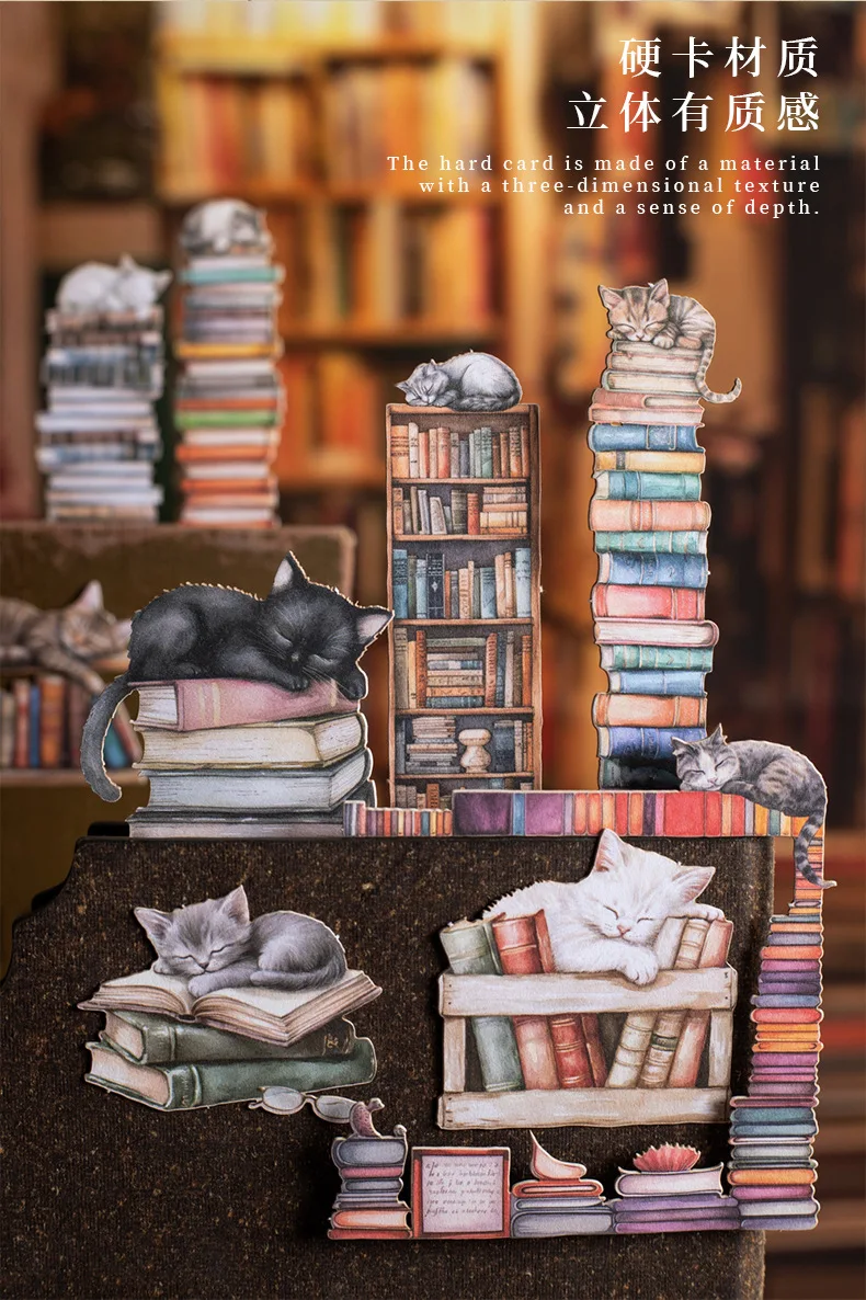 15pcs/1lot Kawaii Stationery Stickers Bookshelf and cat Diary Decorative Mobile Stickers Scrapbooking DIY Craft Stickers