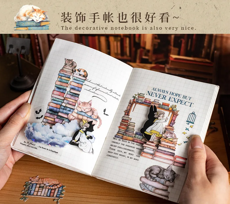 15pcs/1lot Kawaii Stationery Stickers Bookshelf and cat Diary Decorative Mobile Stickers Scrapbooking DIY Craft Stickers