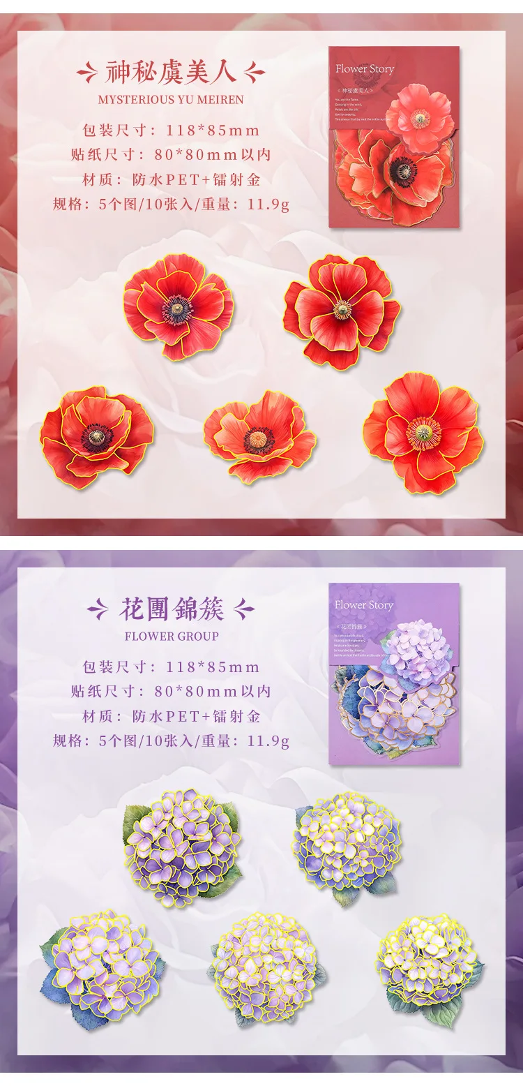 10pcs/lot Kawaii Stationery Stickers Flower Story Junk journaling stickers Planner Decorative Scrapbooking