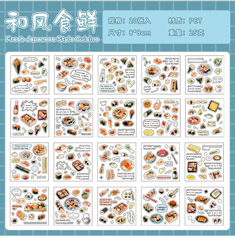 20sheets Kawaii Japanese Cuisine Style Die Cut Sticker Book DIY Diary Phone Case Scrapbook Cute Stationery Stickers