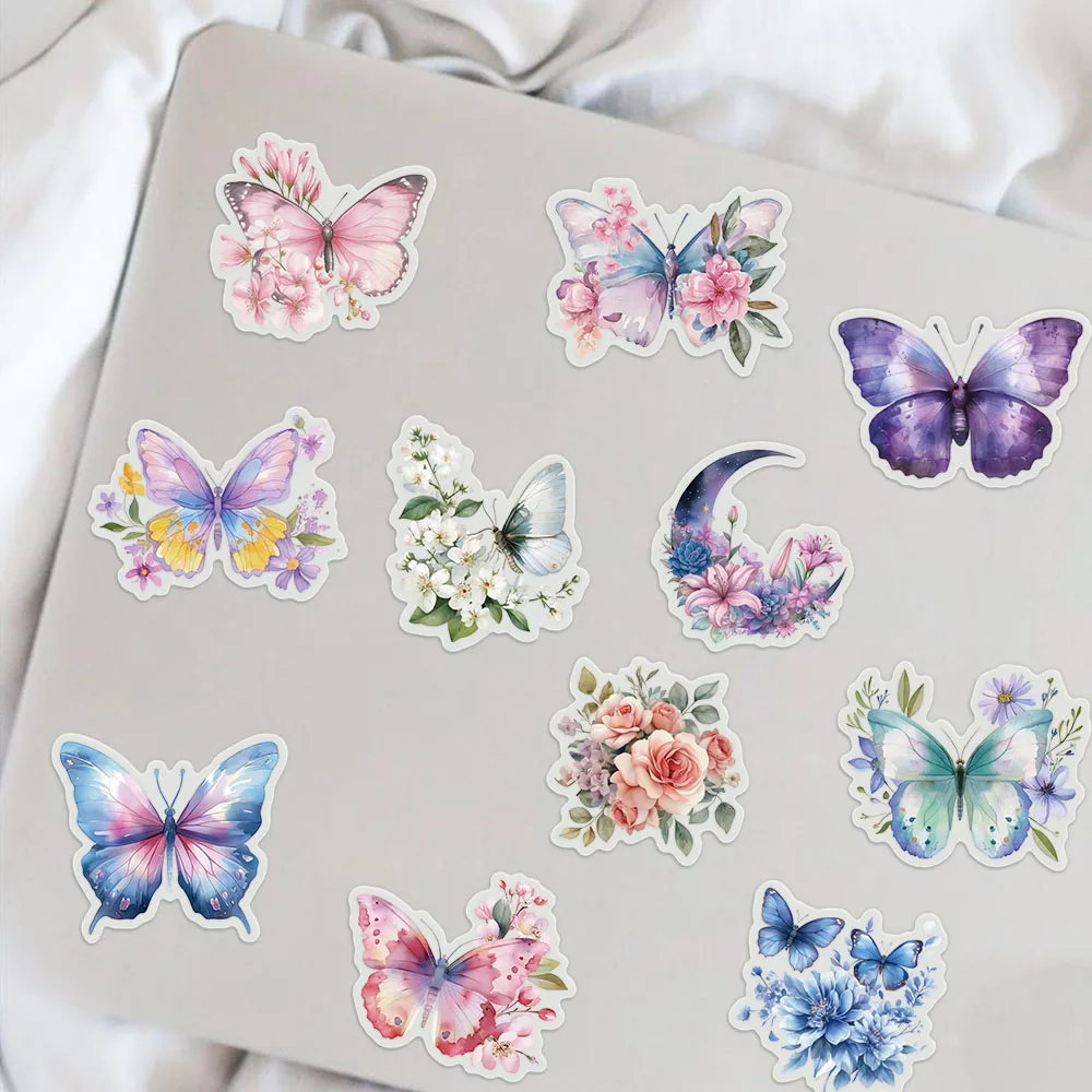 50/100PCS Butterfly Flower Exquisite Stickers Cartoon Color High Beauty Handbooks Phone Cases Laptop Tablets Decorative Stickers