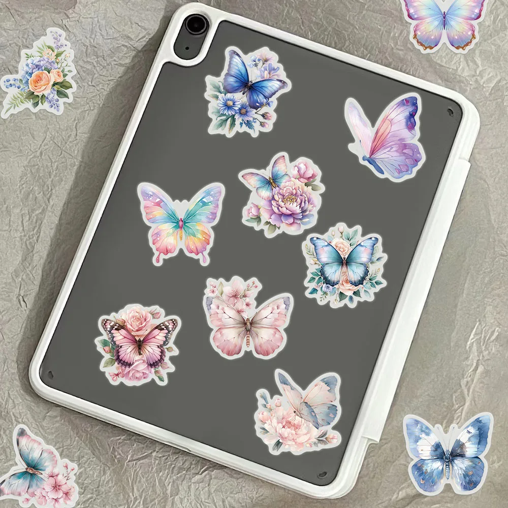 50/100PCS Butterfly Flower Exquisite Stickers Cartoon Color High Beauty Handbooks Phone Cases Laptop Tablets Decorative Stickers
