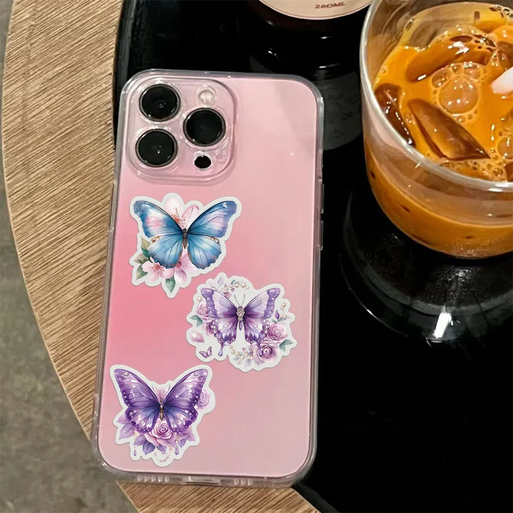 50/100PCS Butterfly Flower Exquisite Stickers Cartoon Color High Beauty Handbooks Phone Cases Laptop Tablets Decorative Stickers