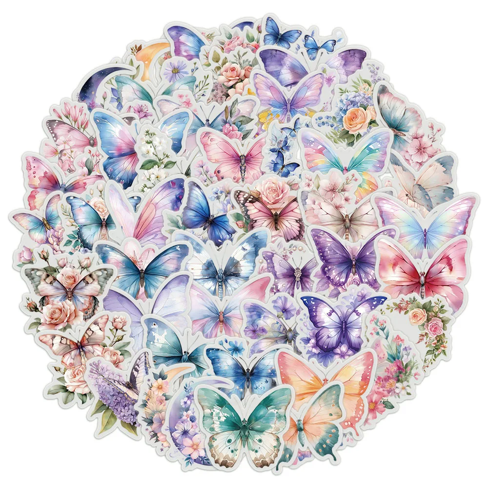 50/100PCS Butterfly Flower Exquisite Stickers Cartoon Color High Beauty Handbooks Phone Cases Laptop Tablets Decorative Stickers