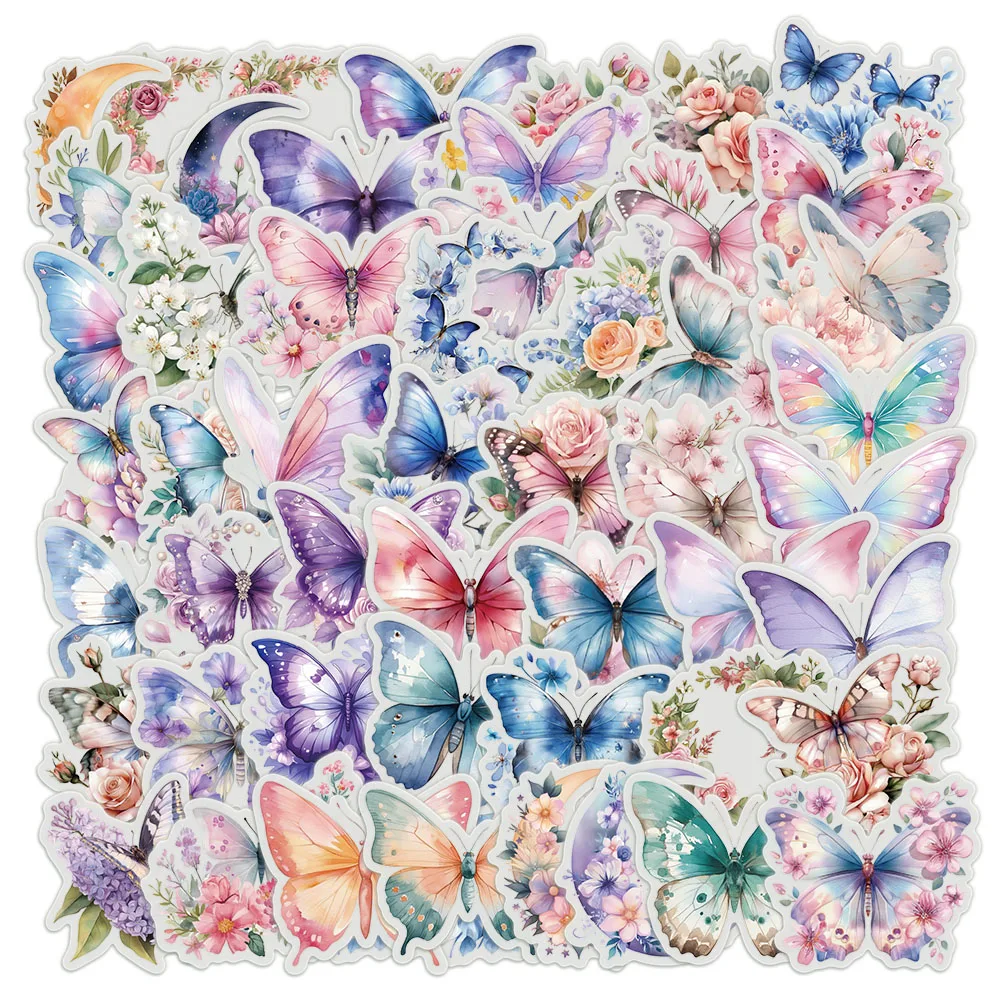 50/100PCS Butterfly Flower Exquisite Stickers Cartoon Color High Beauty Handbooks Phone Cases Laptop Tablets Decorative Stickers