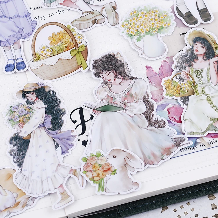 20pcs Forest Girl Diary Stickers Cute Waterproof Stationery DIY Cartoon Characters Japanese Style Children's Decoration