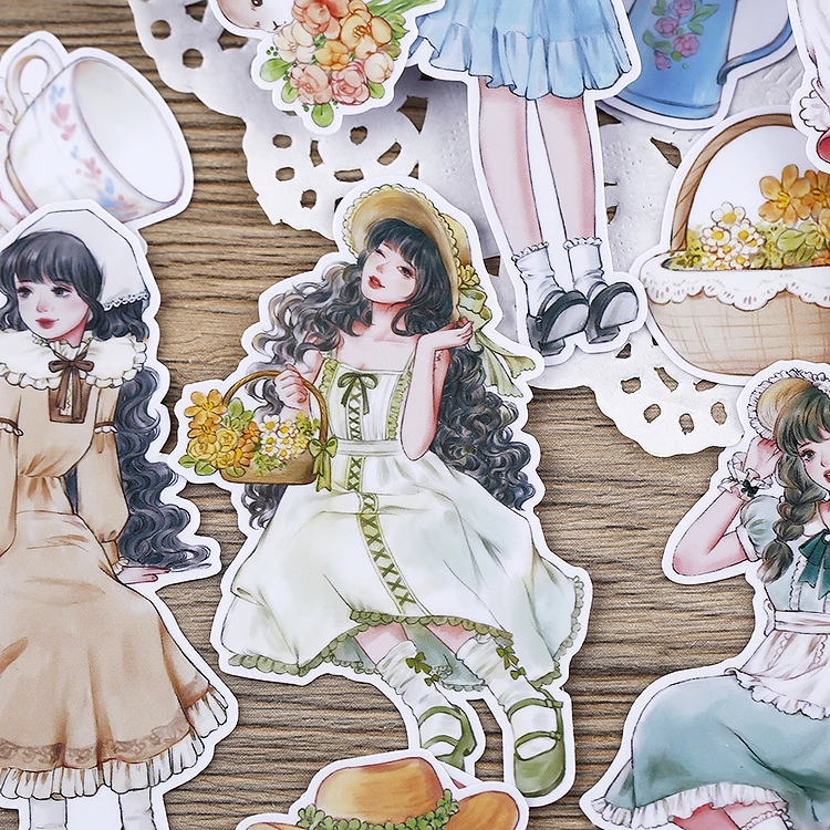 20pcs Forest Girl Diary Stickers Cute Waterproof Stationery DIY Cartoon Characters Japanese Style Children's Decoration