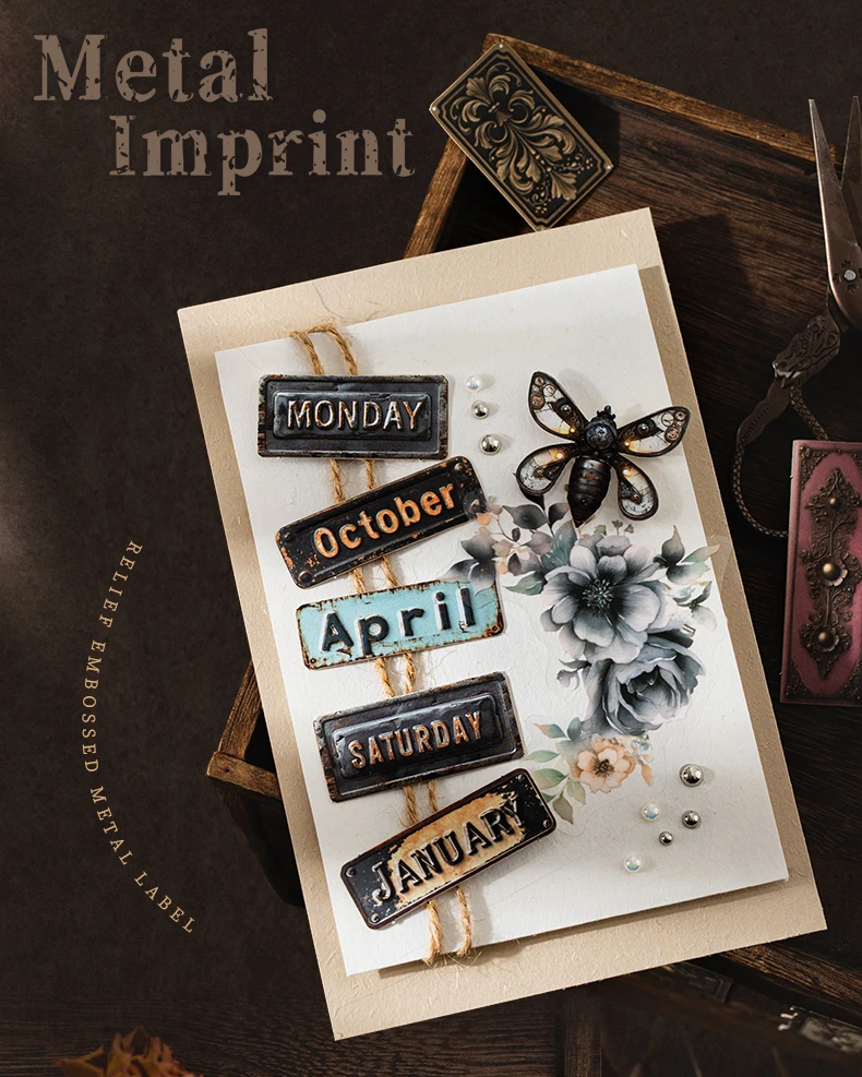 Journal GO 20pcs Vintage Metal Imprint Stickers for Scrapbooking Collage Junk Journal Decor Planner Card Craft Making Assets