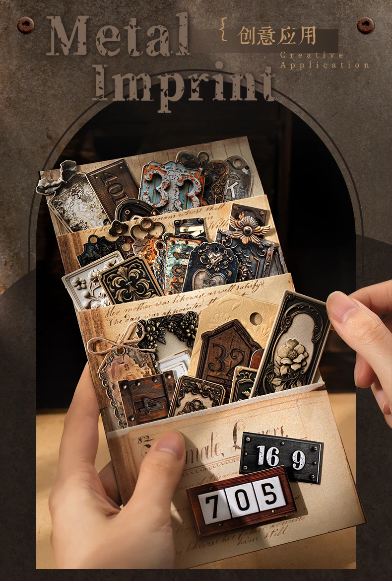 Journal GO 20pcs Vintage Metal Imprint Stickers for Scrapbooking Collage Junk Journal Decor Planner Card Craft Making Assets