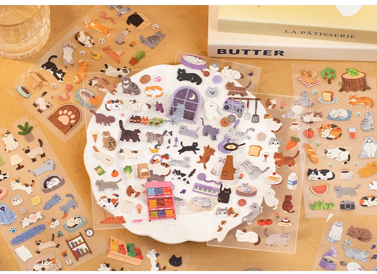 2sheets Kawaii Cat Daily Cartoon Die Cutting Stickers DIY Diary Phone Case Scrapbook Aesthetics Stationery Stickers