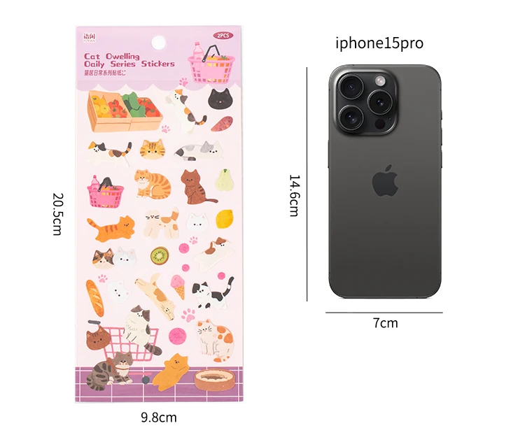 2sheets Kawaii Cat Daily Cartoon Die Cutting Stickers DIY Diary Phone Case Scrapbook Aesthetics Stationery Stickers
