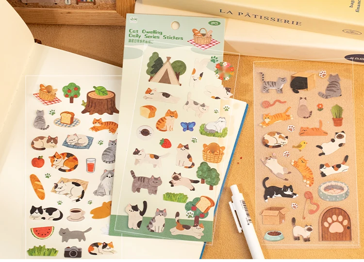 2sheets Kawaii Cat Daily Cartoon Die Cutting Stickers DIY Diary Phone Case Scrapbook Aesthetics Stationery Stickers