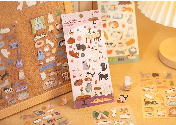 2sheets Kawaii Cat Daily Cartoon Die Cutting Stickers DIY Diary Phone Case Scrapbook Aesthetics Stationery Stickers