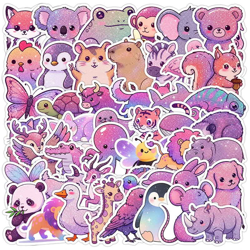 50PCS Cute Style Shiny Animals Graffiti Stickers DIY Decoration Notebook Phone Guitar Skateboard Kawaii Decals Kids Toys Gift
