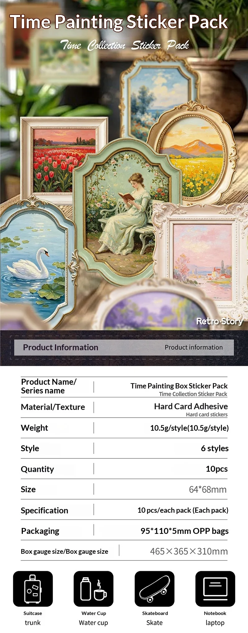 JIANWU Vintage Relief Flower Sea Painting Frame Landscape Material Collage Scrapbooking Sticker Creative DIY Journal Stationery