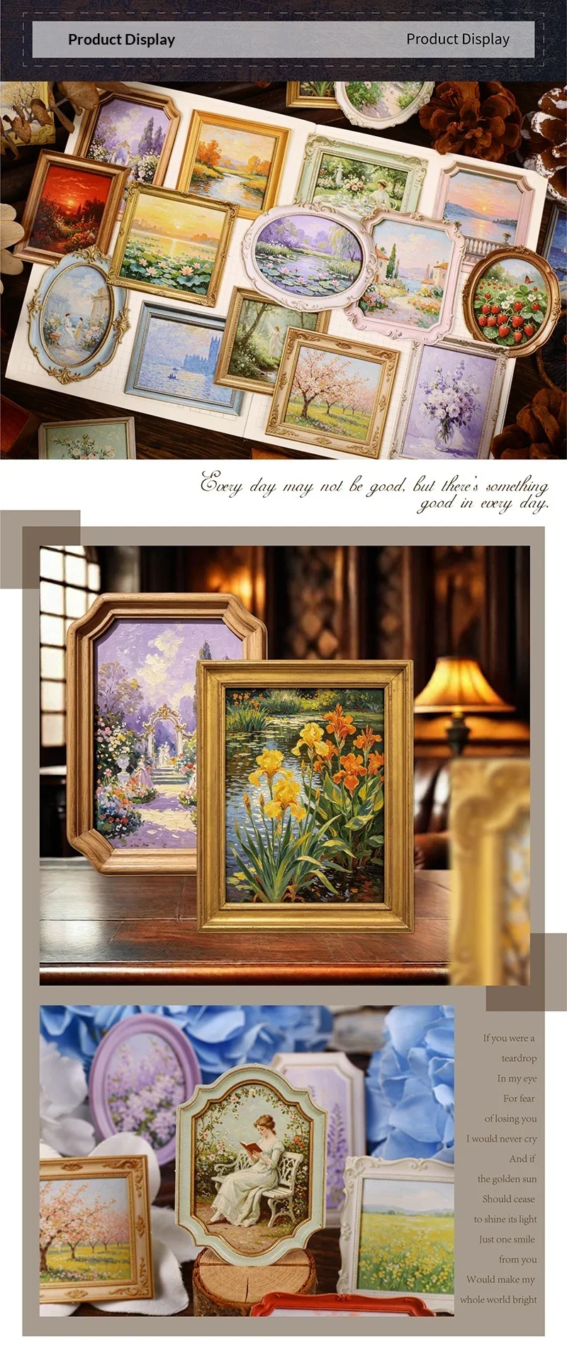 JIANWU Vintage Relief Flower Sea Painting Frame Landscape Material Collage Scrapbooking Sticker Creative DIY Journal Stationery