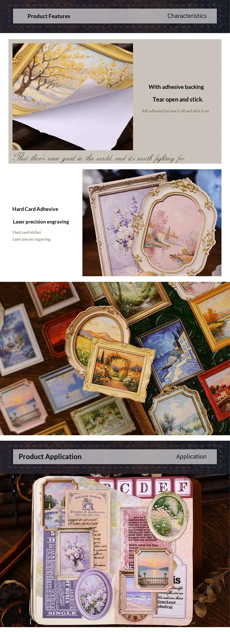 JIANWU Vintage Relief Flower Sea Painting Frame Landscape Material Collage Scrapbooking Sticker Creative DIY Journal Stationery