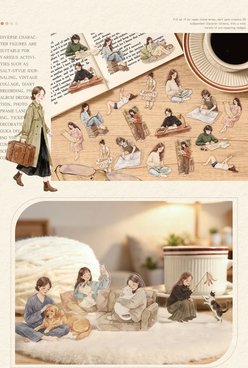 JIANWU Cute Girl Character Life Landscape Material Collage Scrapbooking PET Sticker Creative DIY Journal Stationery