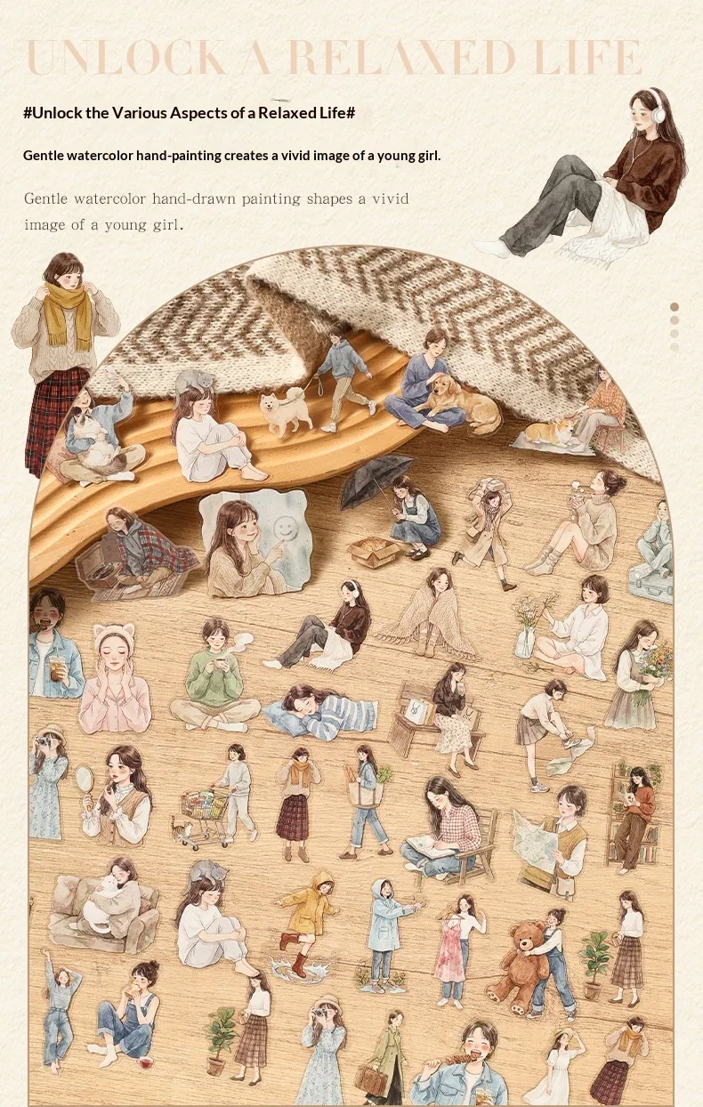 JIANWU Cute Girl Character Life Landscape Material Collage Scrapbooking PET Sticker Creative DIY Journal Stationery
