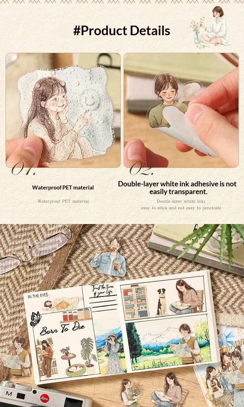 JIANWU Cute Girl Character Life Landscape Material Collage Scrapbooking PET Sticker Creative DIY Journal Stationery