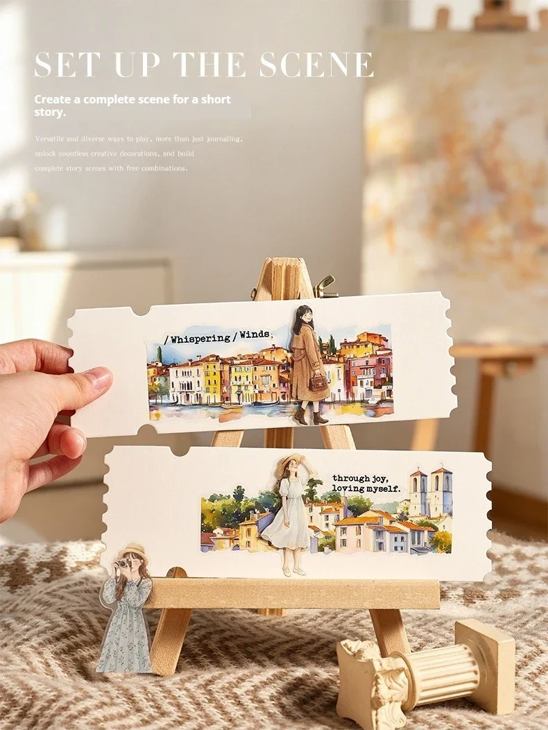JIANWU Cute Girl Character Life Landscape Material Collage Scrapbooking PET Sticker Creative DIY Journal Stationery