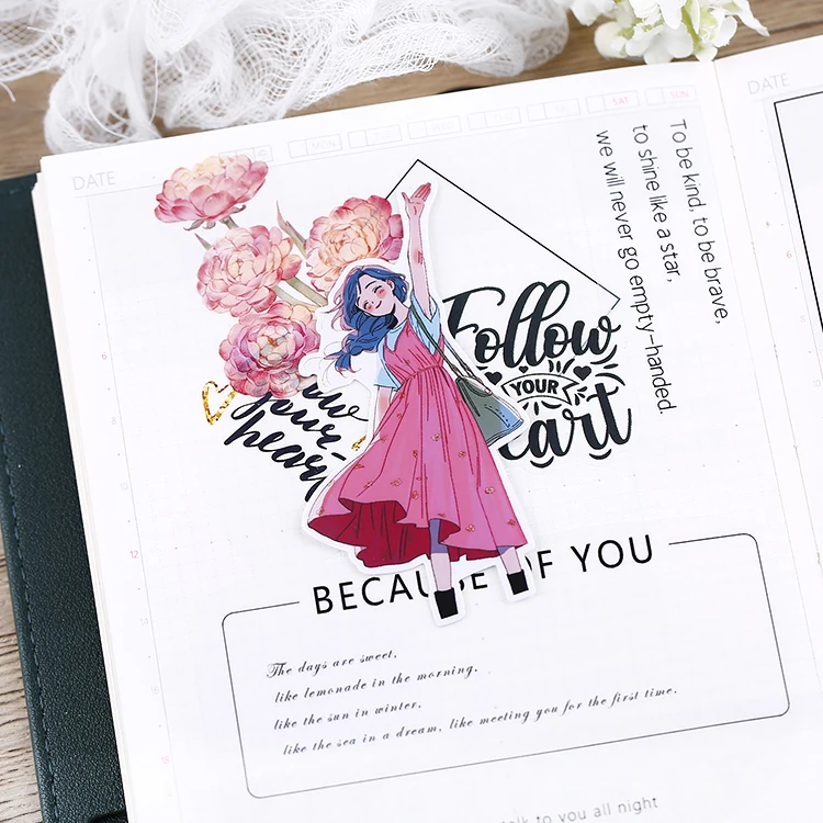 16PCS Cute Girl Cartoon Stickers for Journal Diary Scrapbook Mobile Phone Case Decoration Stationary Journal