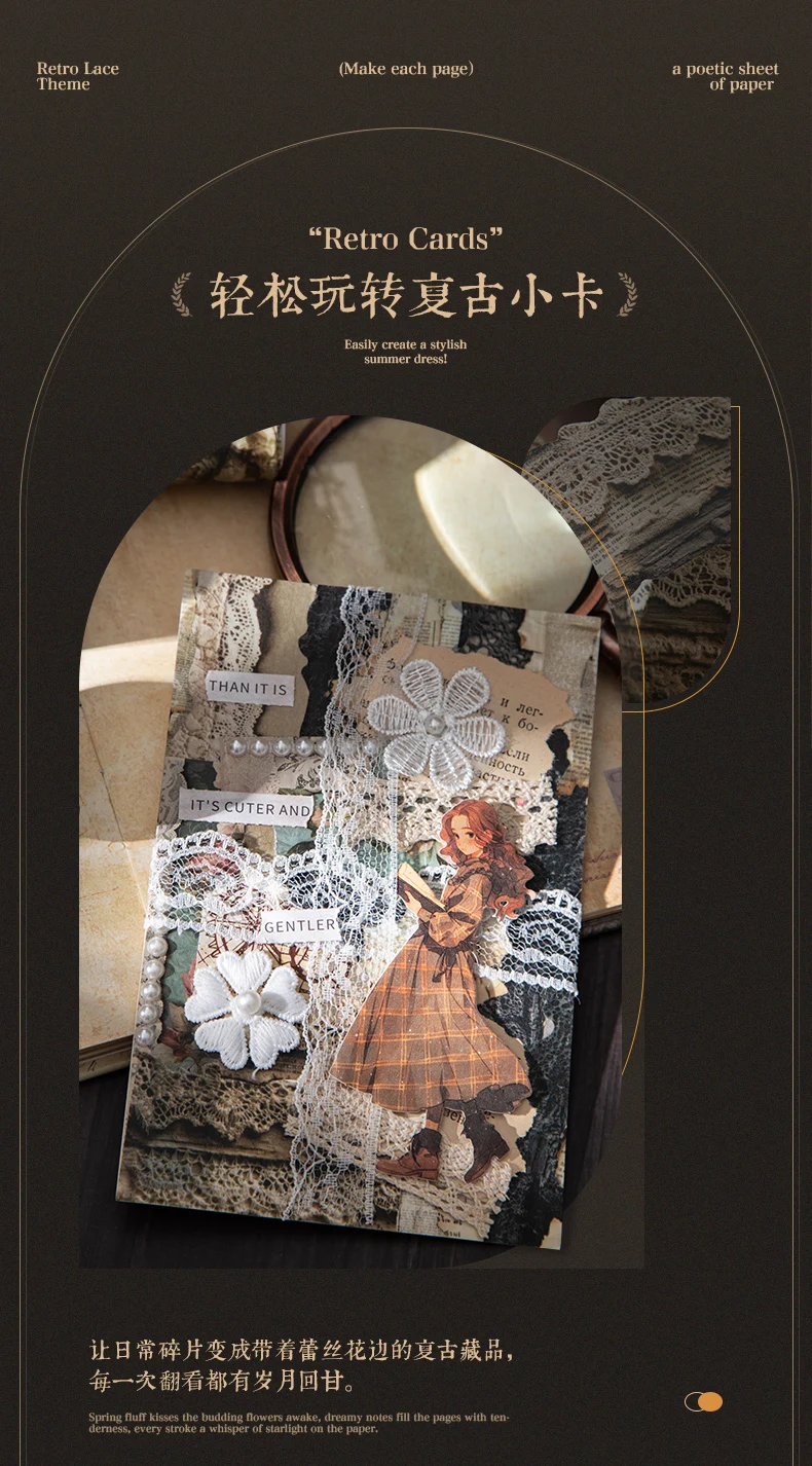 Journal GO 4x200cm Retro Lace Tape Stickers Burned Style Vintage Lace Masking Tape for Card Journaling Scrapbooking