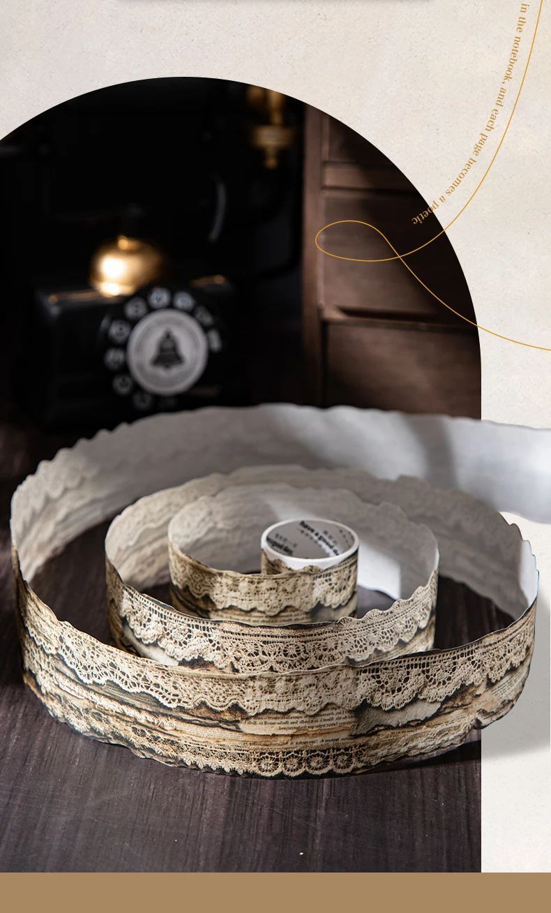 Journal GO 4x200cm Retro Lace Tape Stickers Burned Style Vintage Lace Masking Tape for Card Journaling Scrapbooking