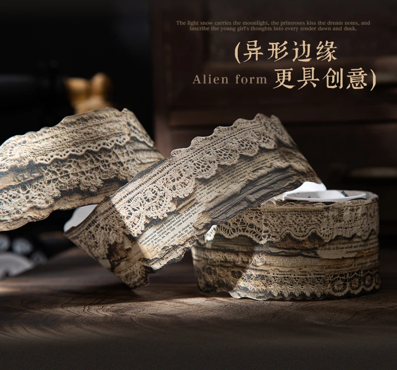 Journal GO 4x200cm Retro Lace Tape Stickers Burned Style Vintage Lace Masking Tape for Card Journaling Scrapbooking