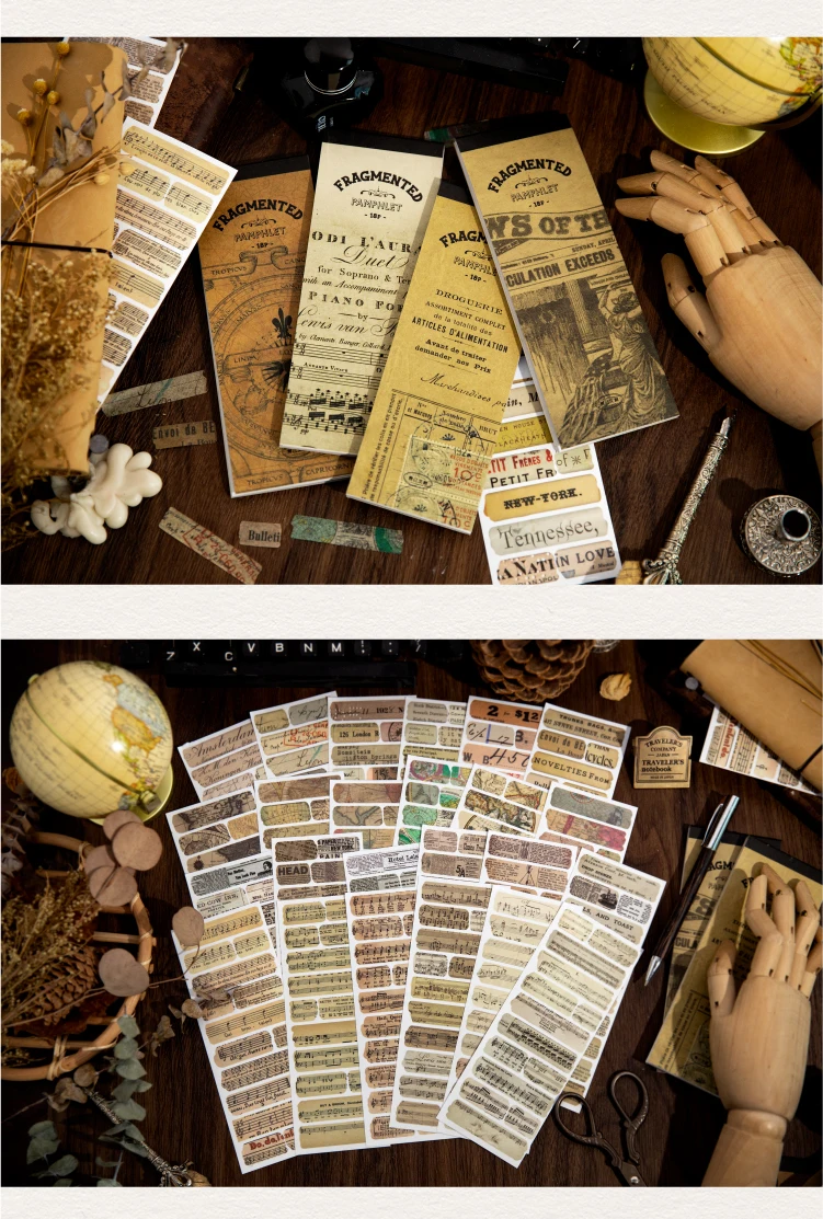 18sheets Vintage Washi Paper Label Stickers Book Letter Sticker for Decor Scrapbooking Journals Album Diary DIY Sticker