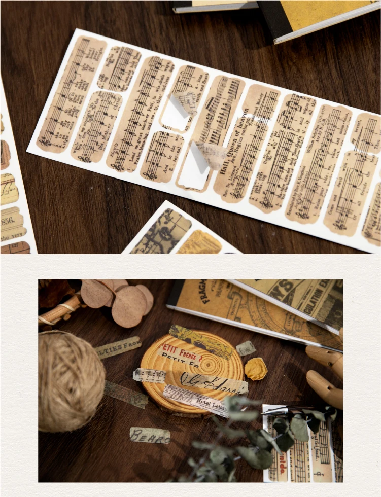 18sheets Vintage Washi Paper Label Stickers Book Letter Sticker for Decor Scrapbooking Journals Album Diary DIY Sticker