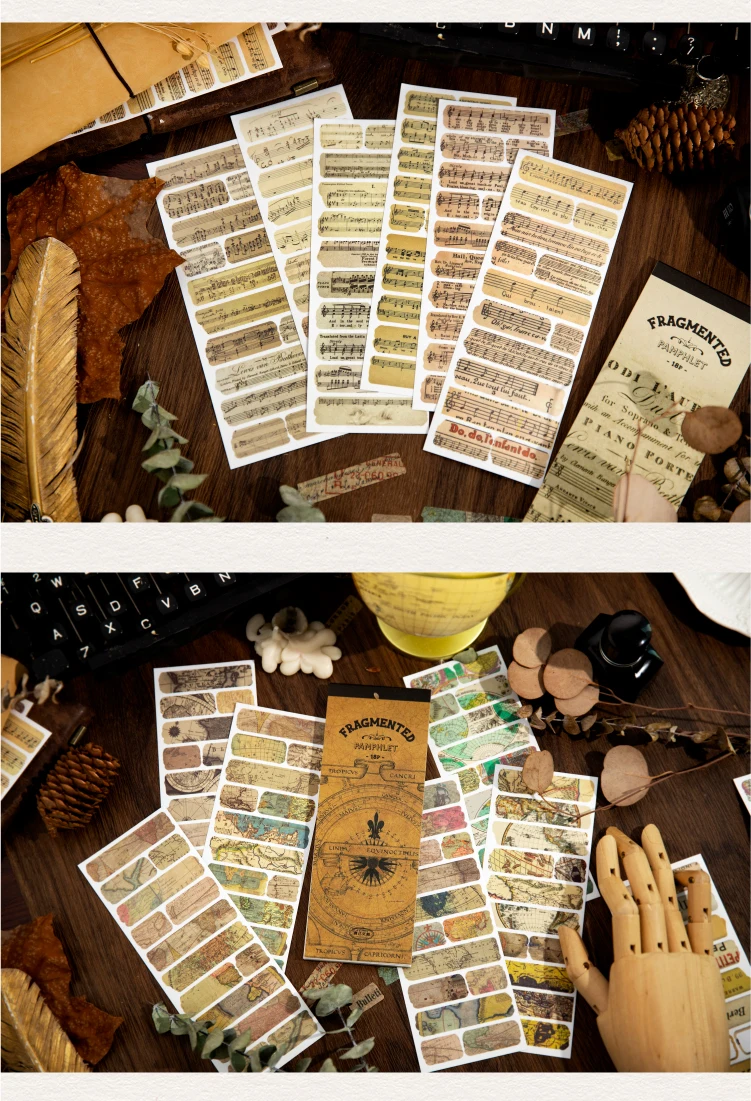18sheets Vintage Washi Paper Label Stickers Book Letter Sticker for Decor Scrapbooking Journals Album Diary DIY Sticker
