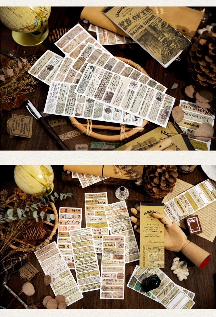 18sheets Vintage Washi Paper Label Stickers Book Letter Sticker for Decor Scrapbooking Journals Album Diary DIY Sticker