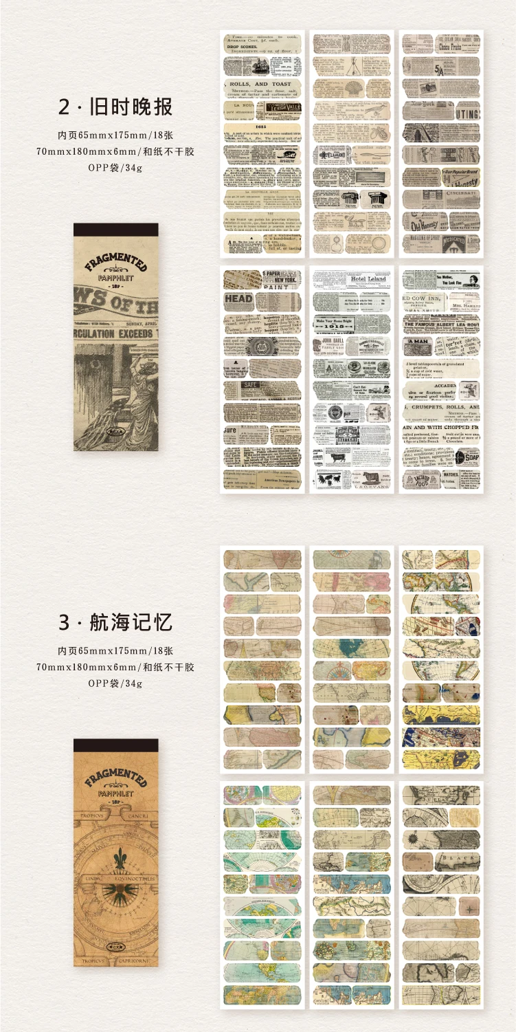18sheets Vintage Washi Paper Label Stickers Book Letter Sticker for Decor Scrapbooking Journals Album Diary DIY Sticker