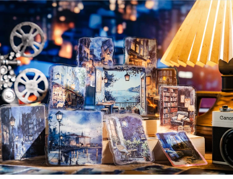 15pcs Large Size Non Repetitive Retro Street Landscape PET Stickers Creative Handbook Scrapbook DIY Material Stationery Stickers