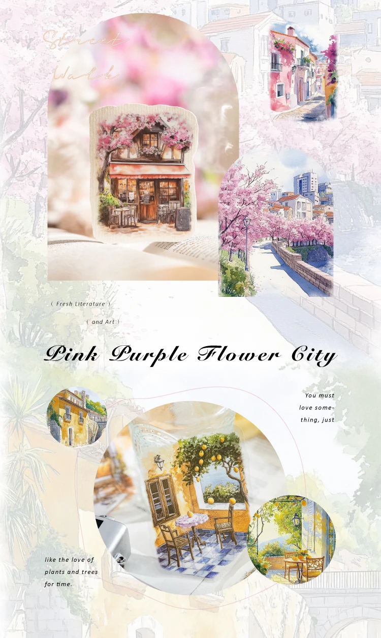 15pcs Large Size Non Repetitive Retro Street Landscape PET Stickers Creative Handbook Scrapbook DIY Material Stationery Stickers