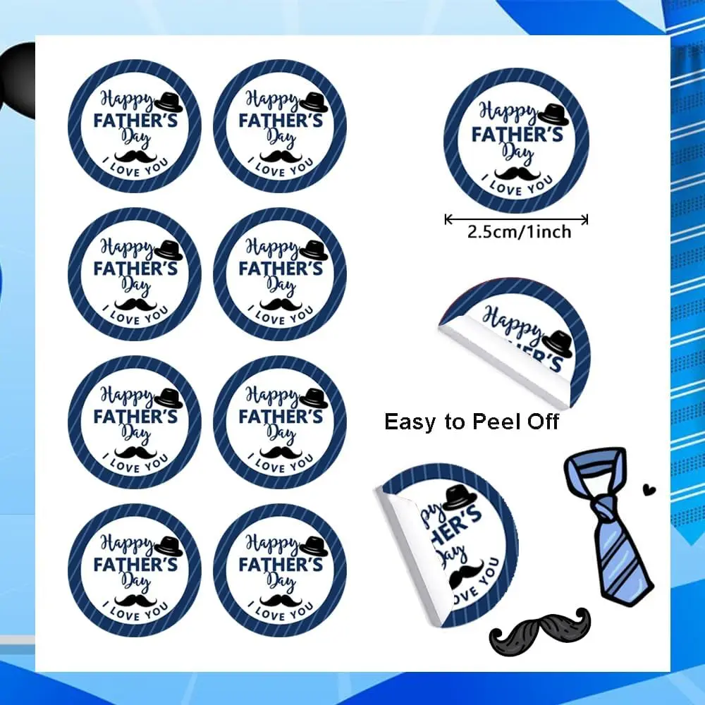 1 Roll of 500Pcs Father Day Label Stickers Dad Sticker Father's Day Gift Tags For Holiday Party Decoration Blue Beard Present