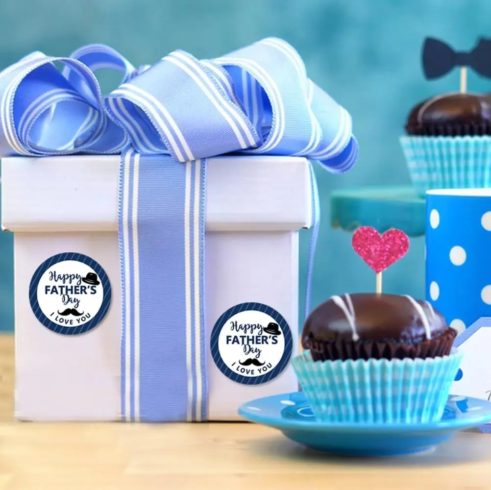 1 Roll of 500Pcs Father Day Label Stickers Dad Sticker Father's Day Gift Tags For Holiday Party Decoration Blue Beard Present
