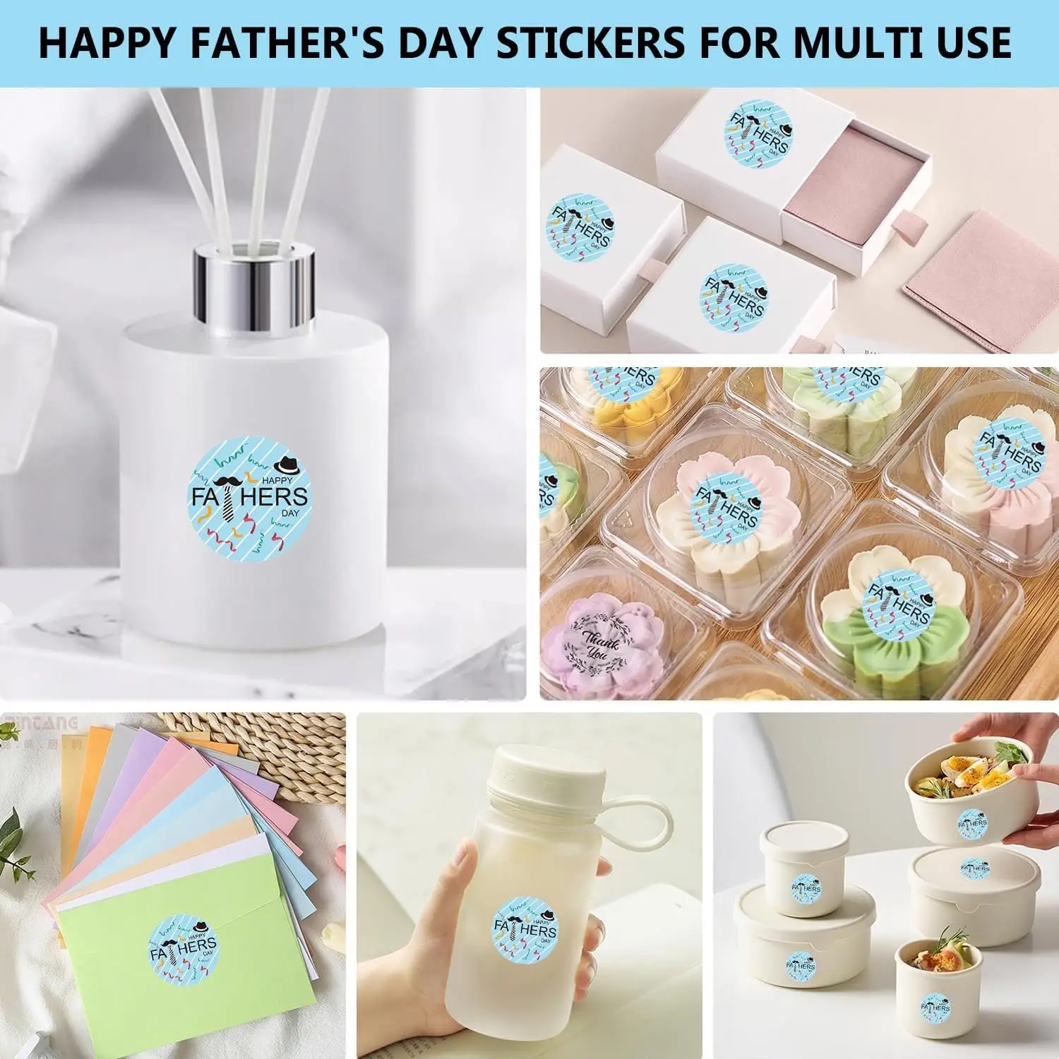 1 Roll of 500Pcs Father Day Label Stickers Dad Sticker Father's Day Gift Tags For Holiday Party Decoration Blue Beard Present