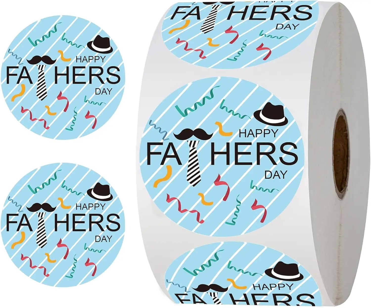 1 Roll of 500Pcs Father Day Label Stickers Dad Sticker Father's Day Gift Tags For Holiday Party Decoration Blue Beard Present