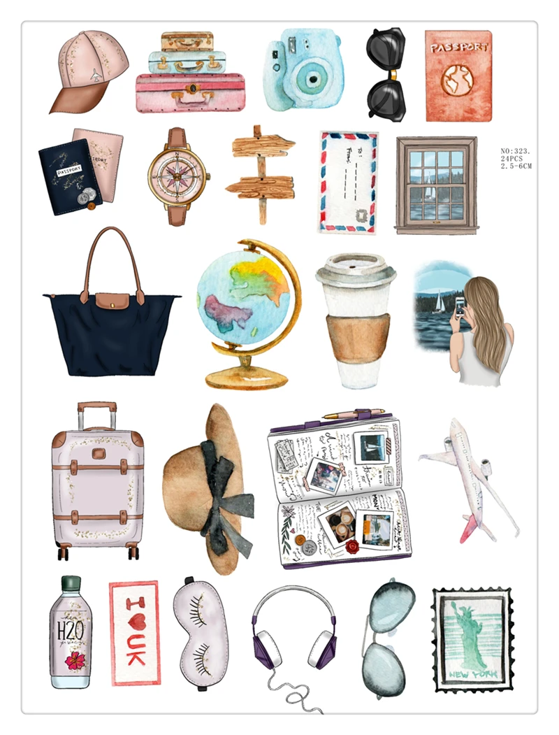 24pcs Cute Globe Airplane Travel Journey Stickers Diy Scrapbooking Photo Album Decorations Label Stickers School Office Supplies